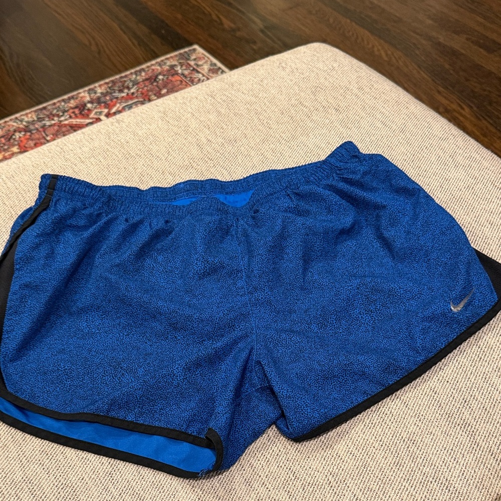 Nike Royal Blue Athletic Running Shorts with Black Pattern and Trim